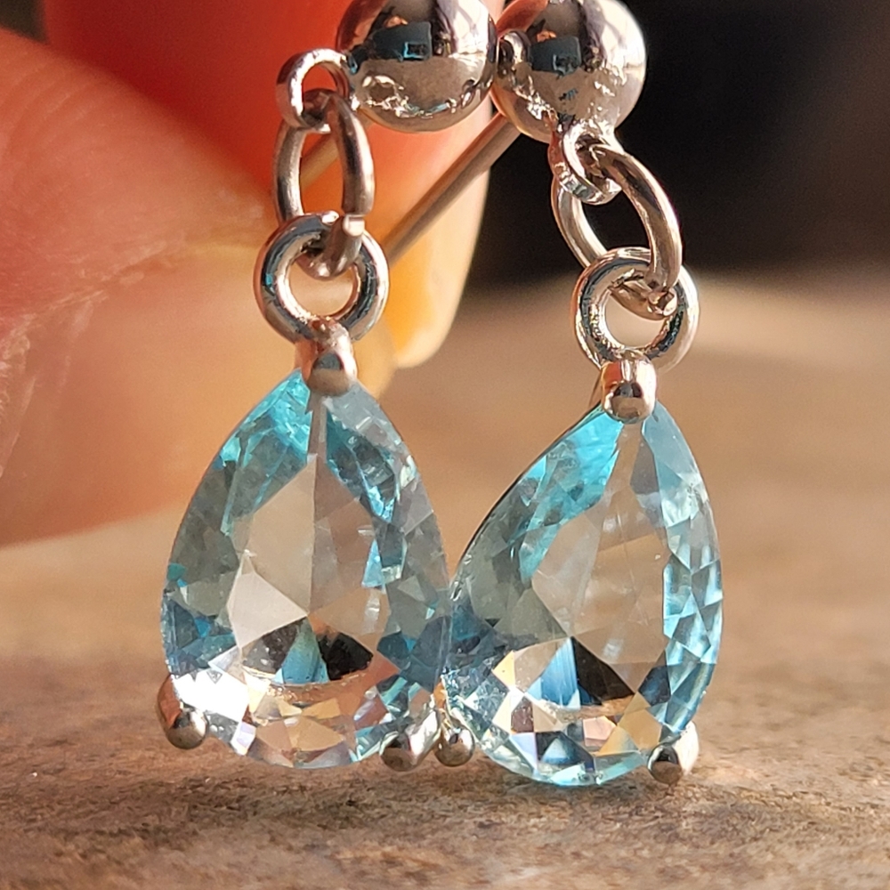 Sterling Silver Aquamarine Stud Earrings - Picture 6 of 7